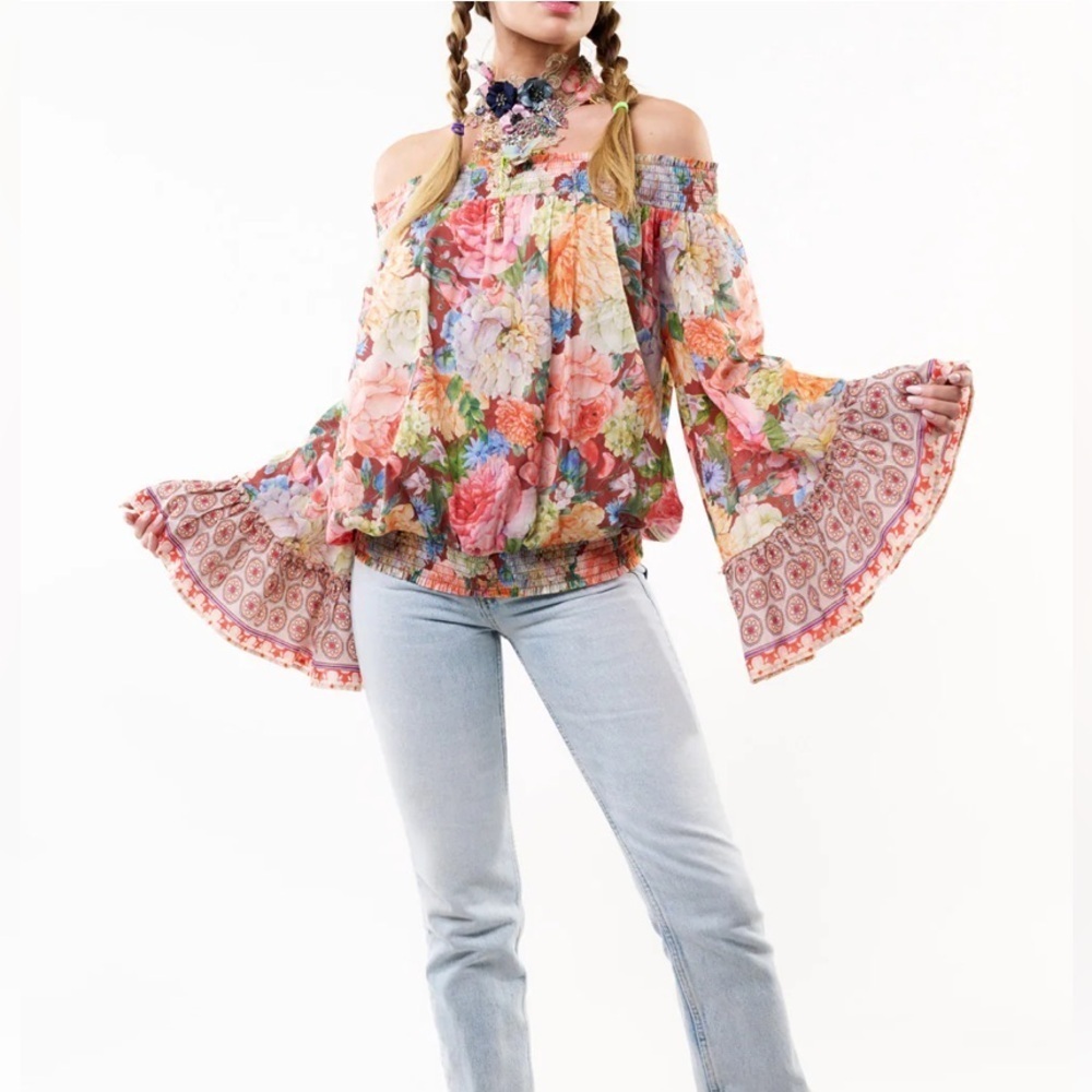 Aratta Silent Journey Floral Dreams Off-Shoulder Bell Sleeve Blouse